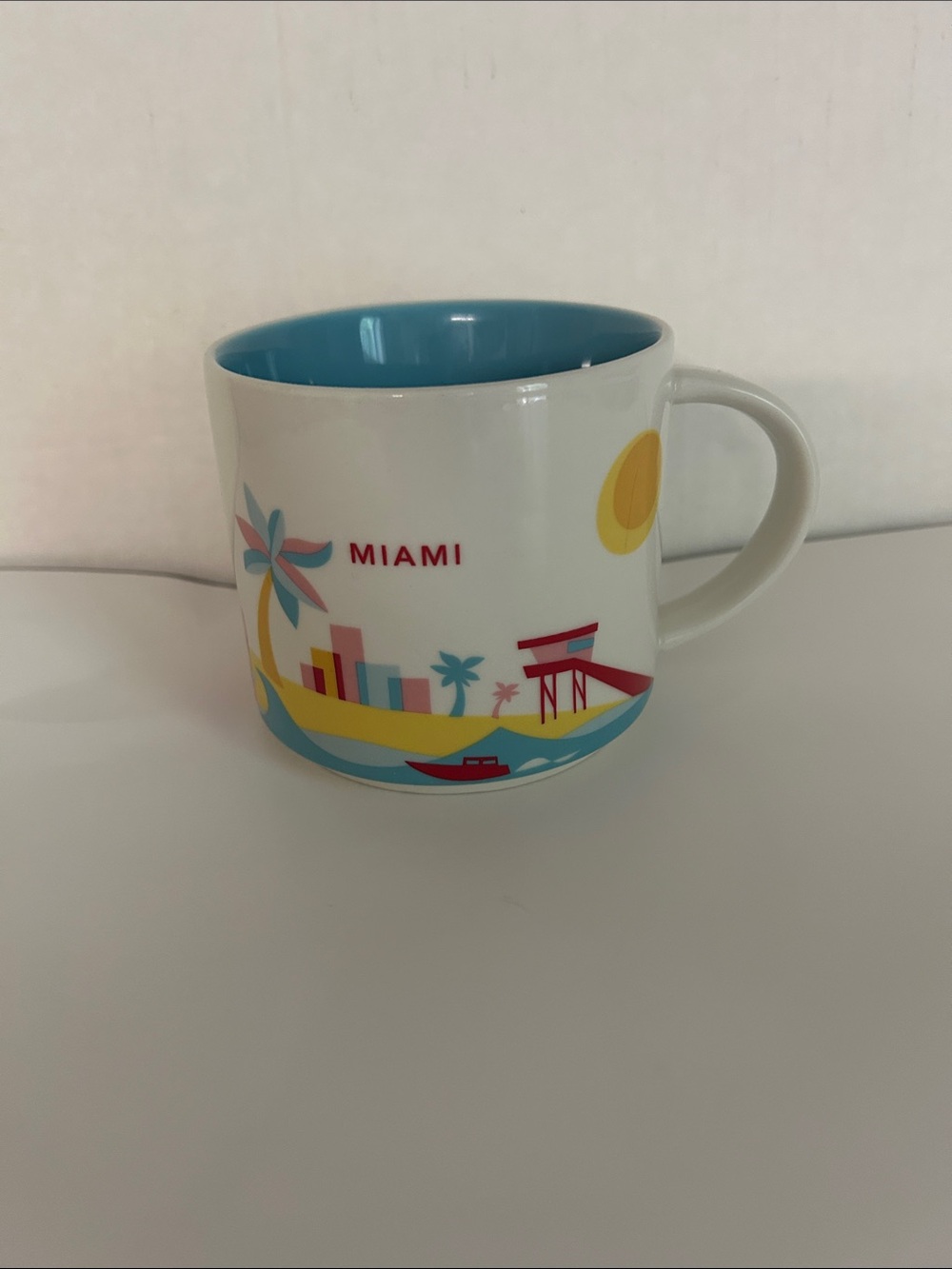 Starbucks Miami Ceramic Mug - White Exterior with Blue Interior